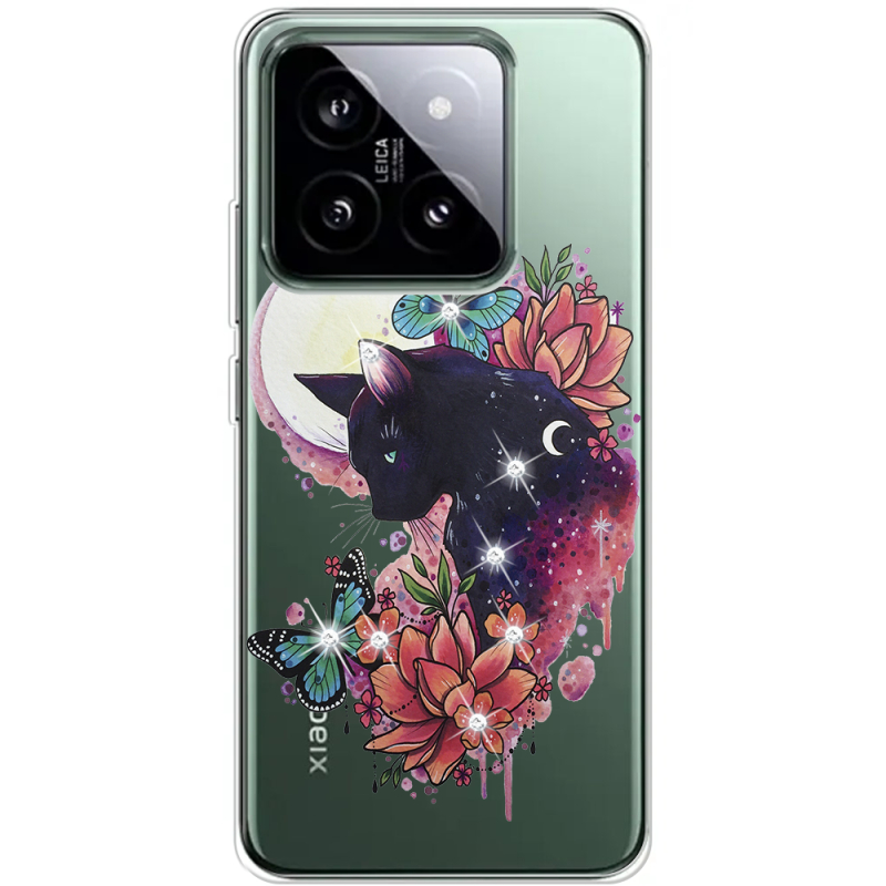 Чехол BoxFace со стразами Xiaomi 14 Pro Cat in Flowers