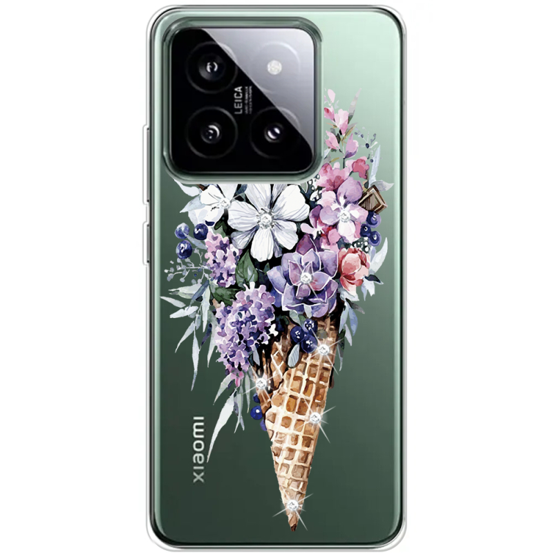 Чехол BoxFace со стразами Xiaomi 14 Pro Ice Cream Flowers