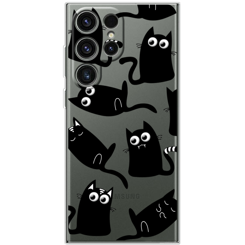 Прозрачный чехол BoxFace Samsung Galaxy S24 Ultra с 3D-глазками Black Kitty