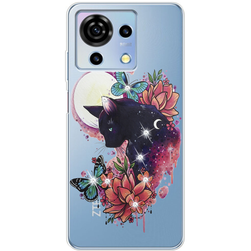 Чехол со стразами ZTE Blade V50 Vita Cat in Flowers