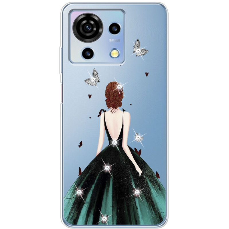 Чехол со стразами ZTE Blade V50 Vita Girl in the green dress