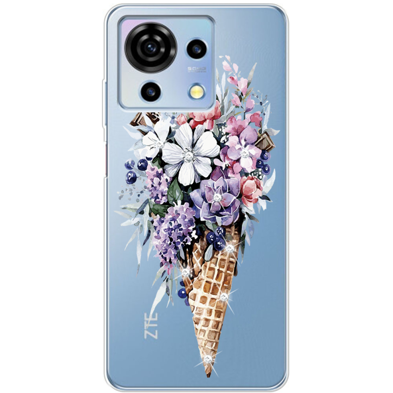 Чехол со стразами ZTE Blade V50 Vita Ice Cream Flowers