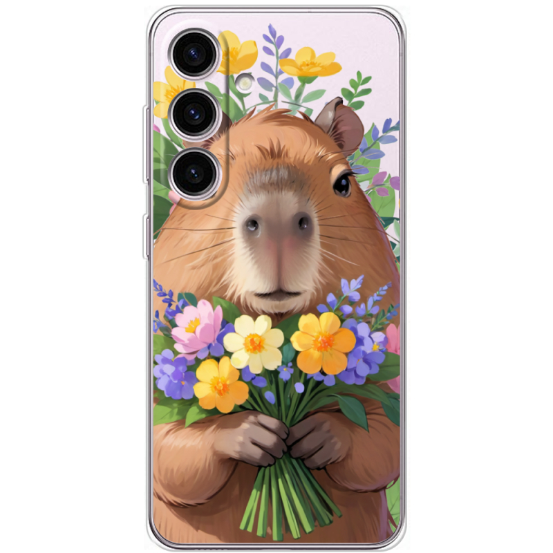 Прозрачный чехол BoxFace Samsung Galaxy S24 Капибара з квітами