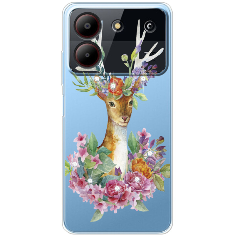 Чехол со стразами ZTE Blade A54 Deer with flowers