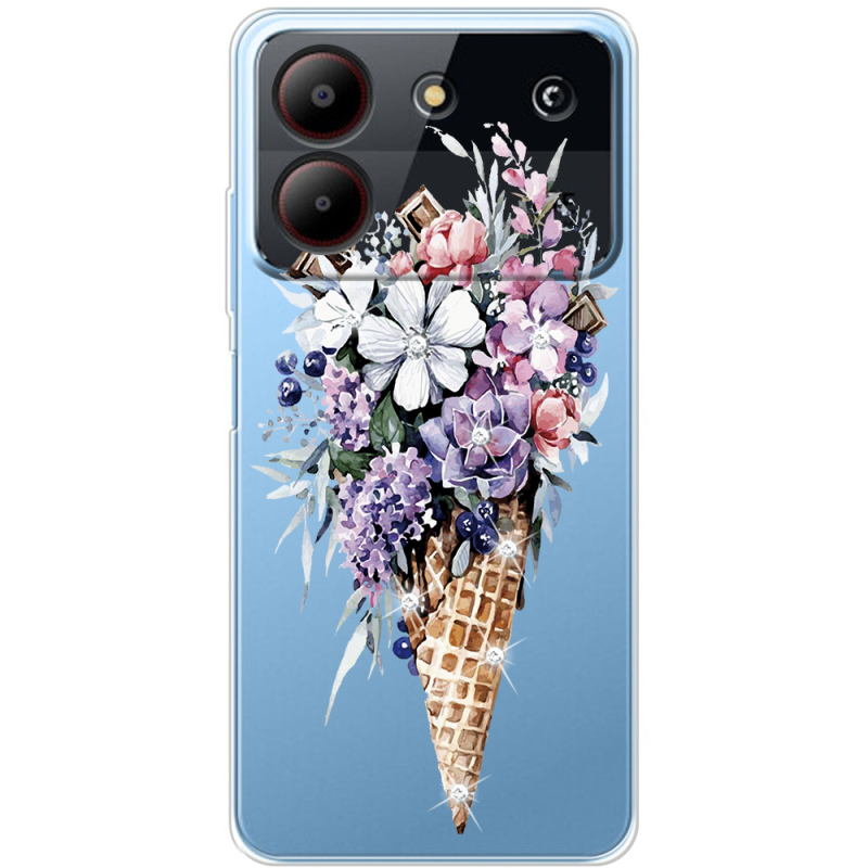 Чехол со стразами ZTE Blade A54 Ice Cream Flowers