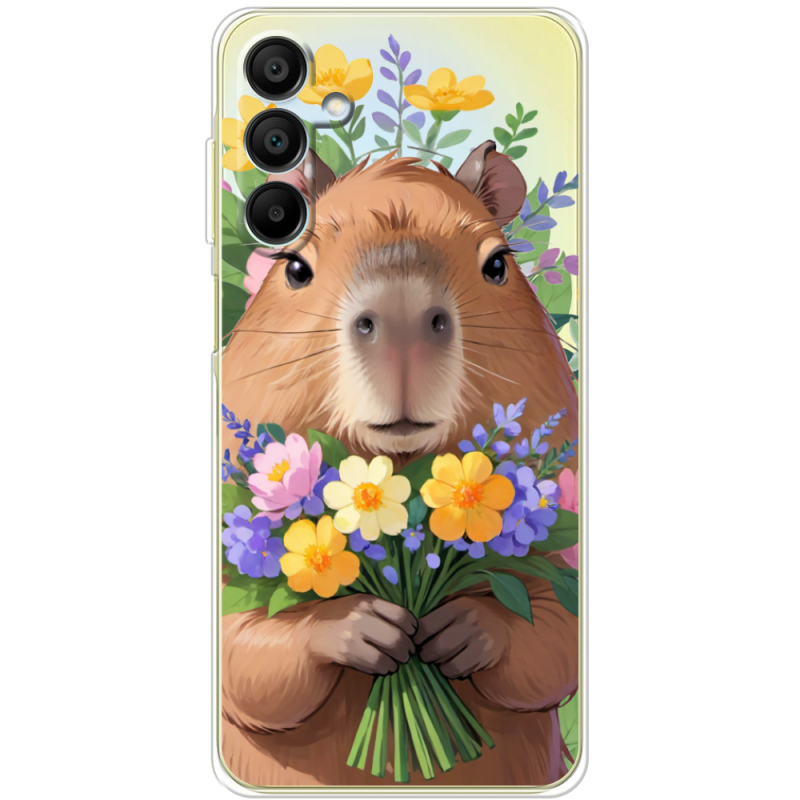 Прозрачный чехол BoxFace Samsung Galaxy A15 (A155) Капибара з квітами