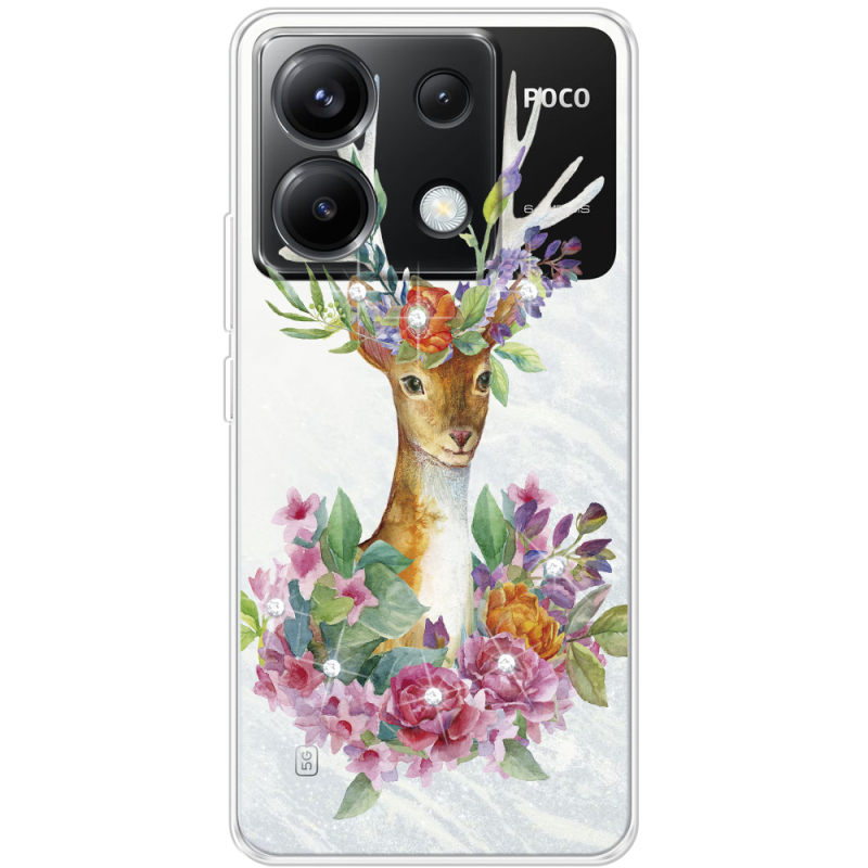 Чехол со стразами Xiaomi Poco X6 5G Deer with flowers