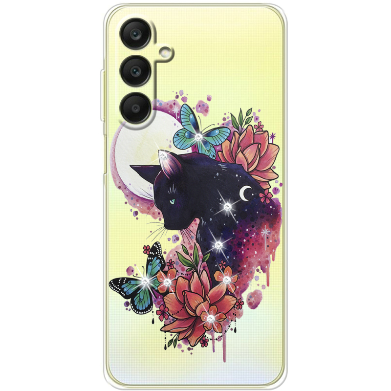 Чехол со стразами Samsung Galaxy A25 (A256) Cat in Flowers