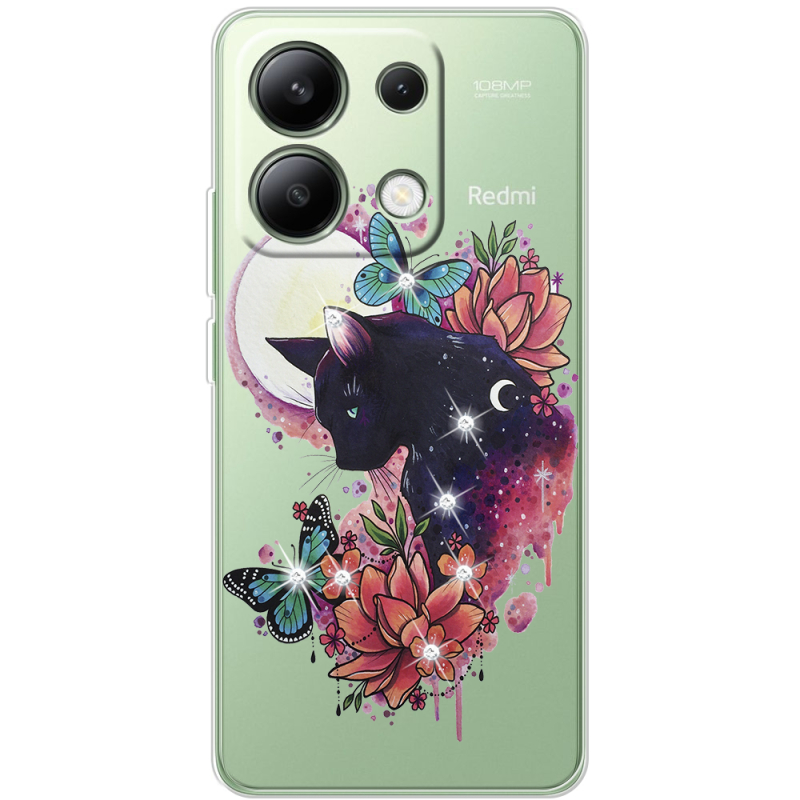 Чехол со стразами BoxFace Xiaomi Redmi Note 13 4G Cat in Flowers