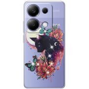 Чехол со стразами BoxFace Xiaomi Redmi Note 13 Pro 4G Cat in Flowers