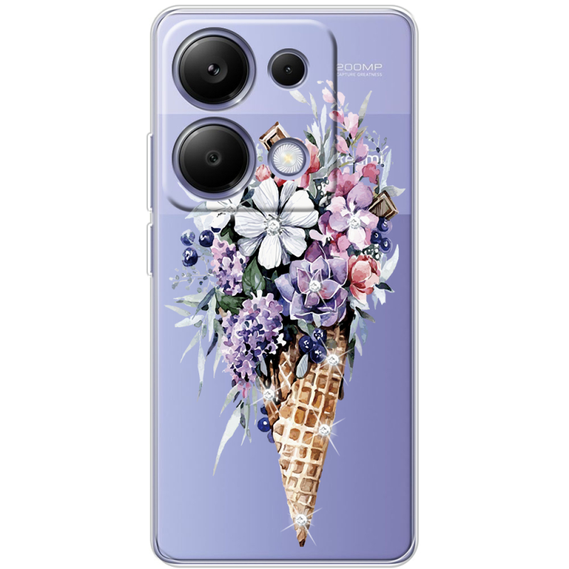 Чехол со стразами BoxFace Xiaomi Redmi Note 13 Pro 4G Ice Cream Flowers