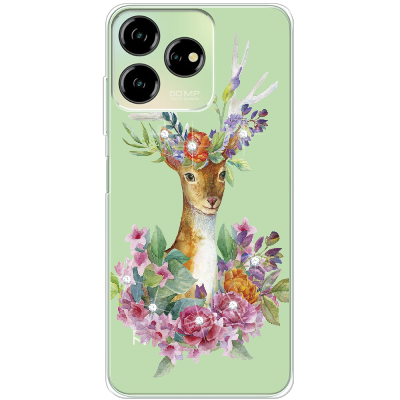 Чехол со стразами ZTE Blade V50 Design 4G Deer with flowers