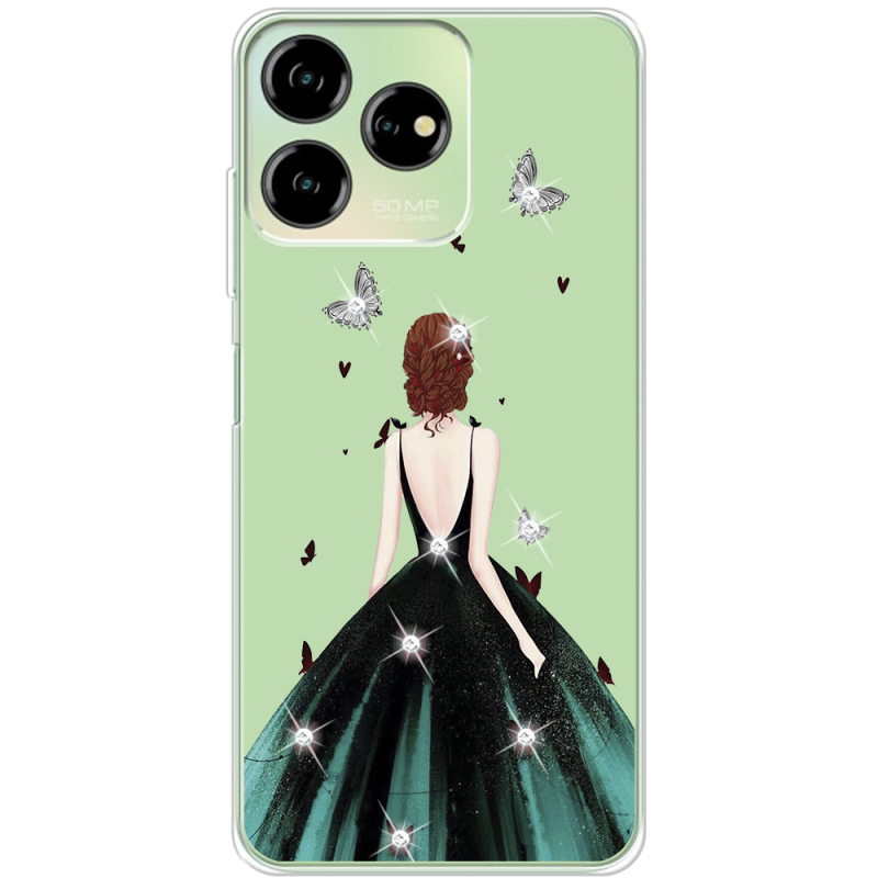 Чехол со стразами ZTE Blade V50 Design 4G Girl in the green dress