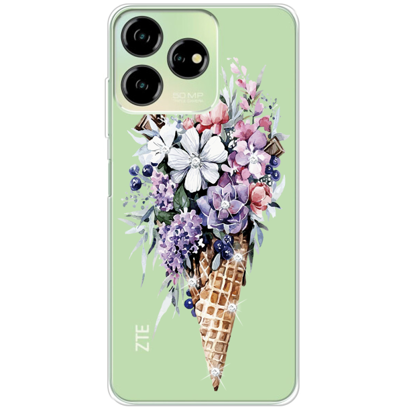 Чехол со стразами ZTE Blade V50 Design 4G Ice Cream Flowers