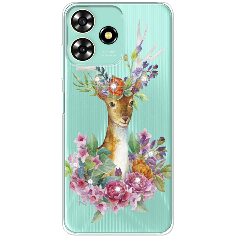 Чехол со стразами ZTE Blade A73 4G Deer with flowers