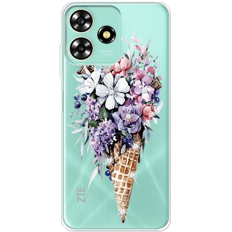 Чехол со стразами ZTE Blade A73 4G Ice Cream Flowers