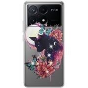 Чехол со стразами Xiaomi Poco X6 Pro 5G Cat in Flowers