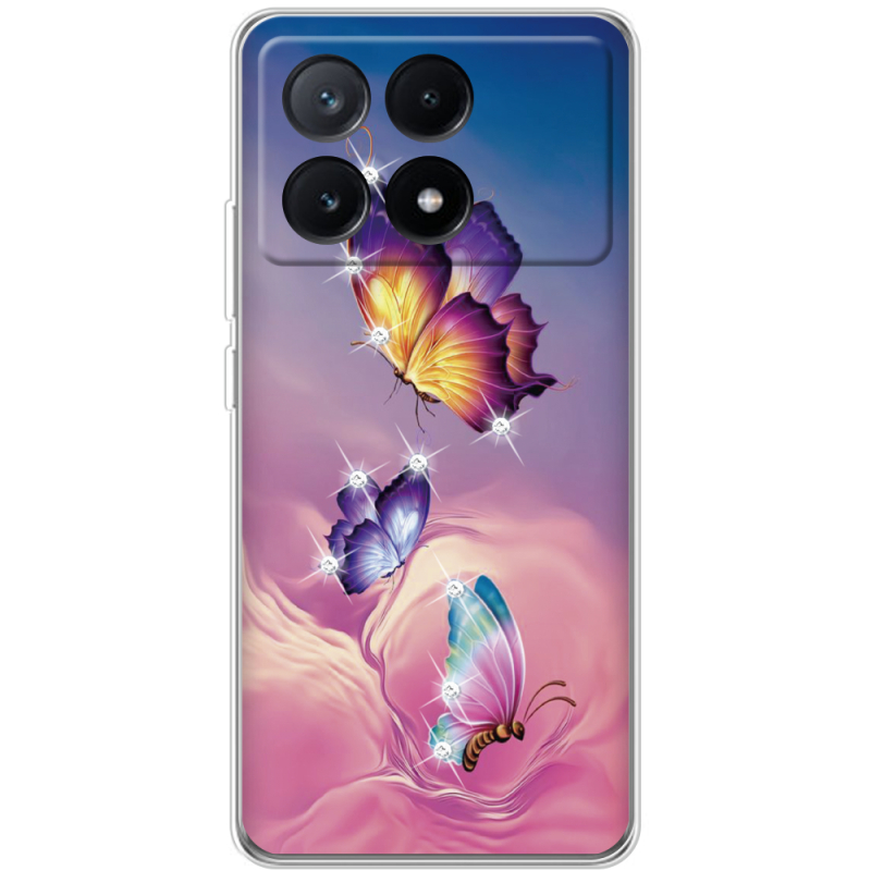 Чехол со стразами Xiaomi Poco X6 Pro 5G Butterflies