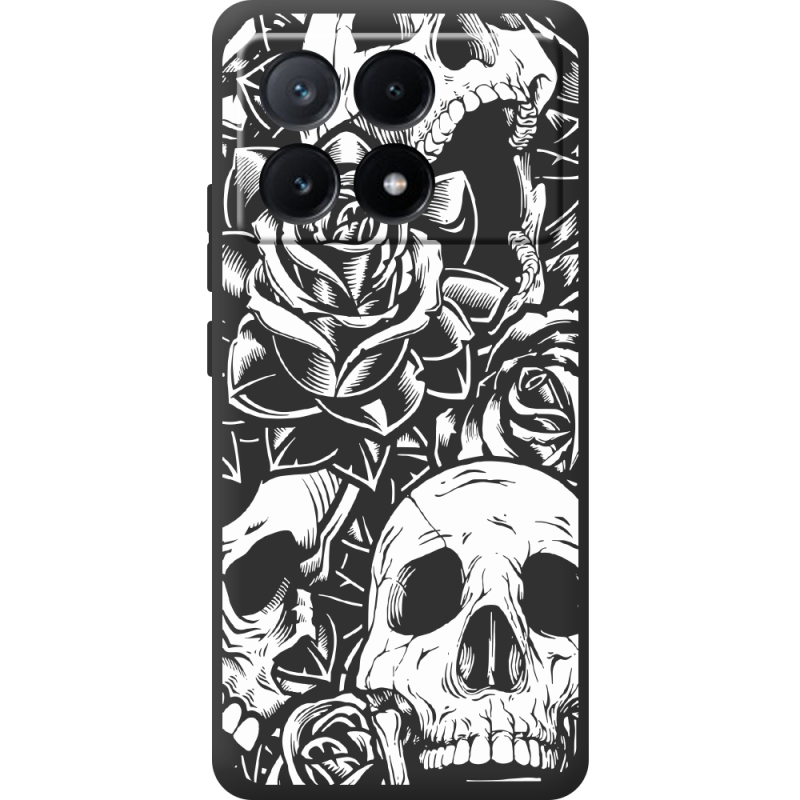 Черный чехол BoxFace Poco X6 Pro 5G Skull and Roses