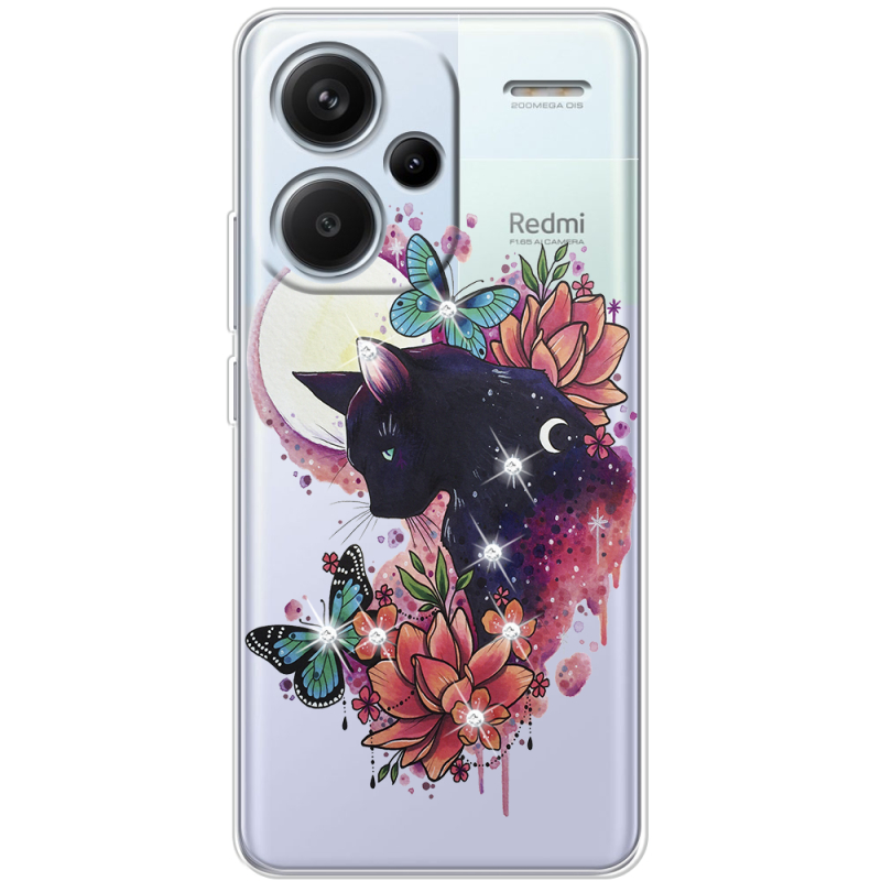 Чехол со стразами BoxFace Xiaomi Redmi Note 13 Pro Plus 5G Cat in Flowers