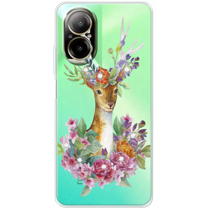 Чехол со стразами Realme C67 Deer with flowers