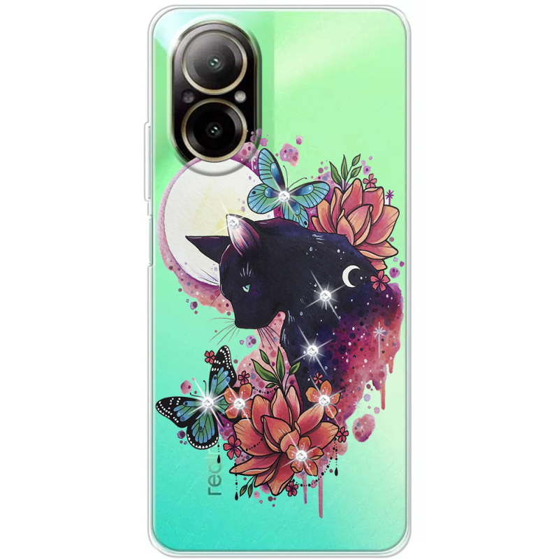 Чехол со стразами Realme C67 Cat in Flowers