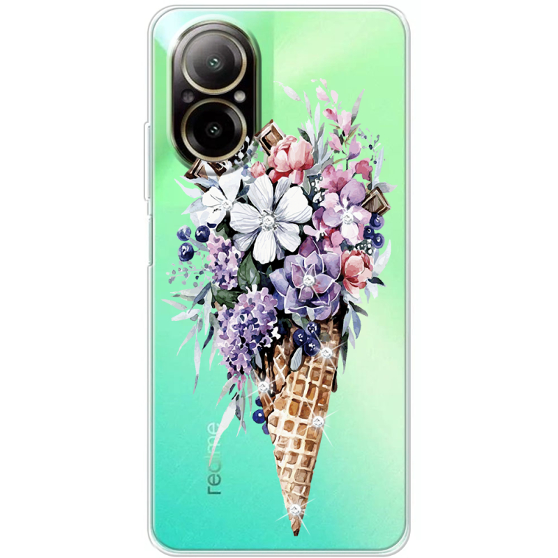 Чехол со стразами Realme C67 Ice Cream Flowers