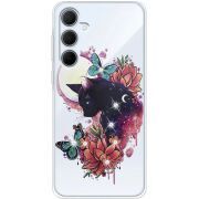 Чехол со стразами Samsung Galaxy A35 5G (A356) Cat in Flowers