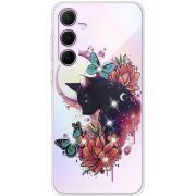 Чехол со стразами Samsung Galaxy A55 5G (A556) Cat in Flowers