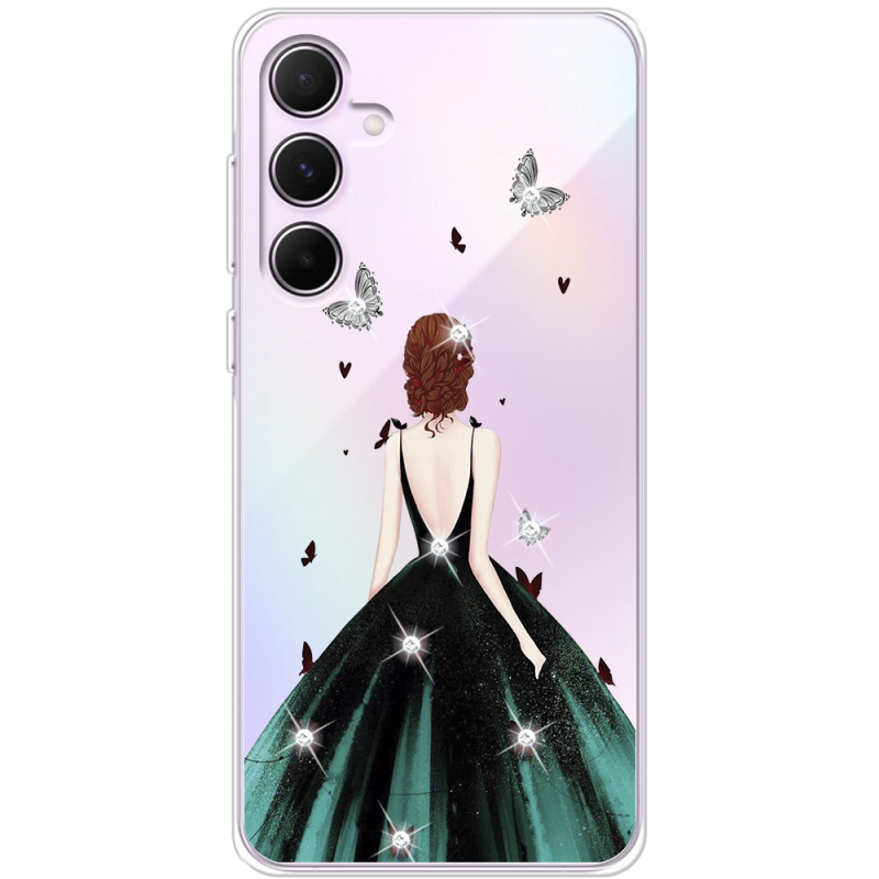 Чехол со стразами Samsung Galaxy A55 5G (A556) Girl in the green dress