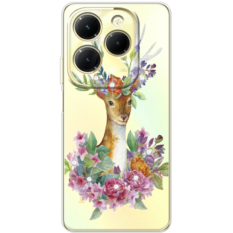 Чехол со стразами Infinix Hot 40 Deer with flowers