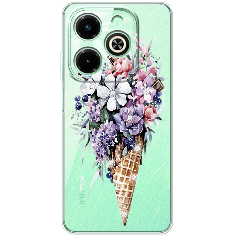 Чехол со стразами Infinix Hot 40i Ice Cream Flowers