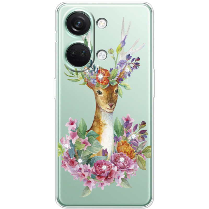 Чехол со стразами OnePlus Nord 3 5G Deer with flowers