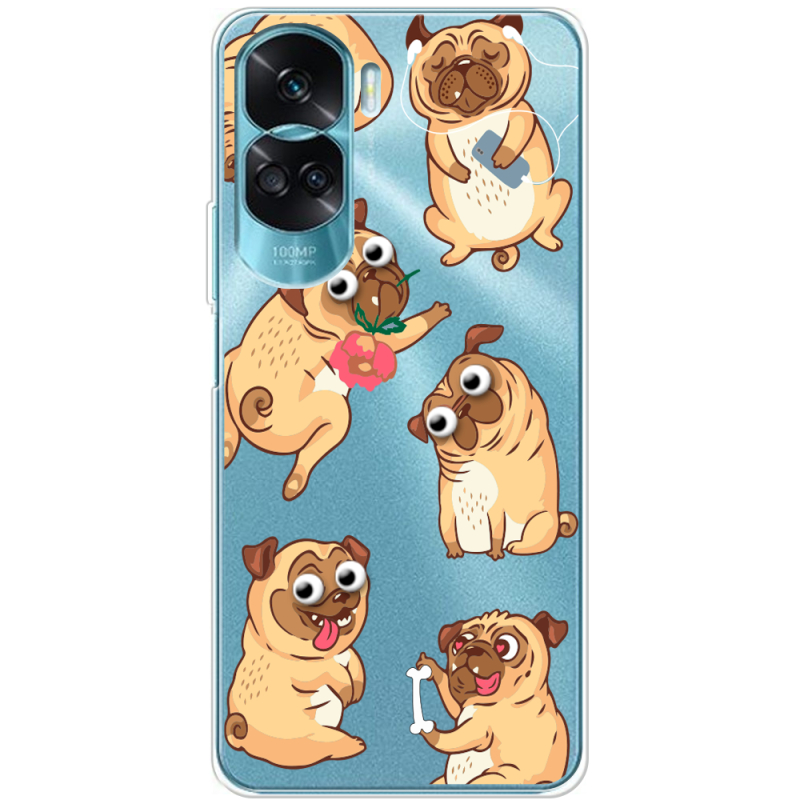 Прозрачный чехол BoxFace Huawei Honor 90 Lite с 3D-глазками Pug