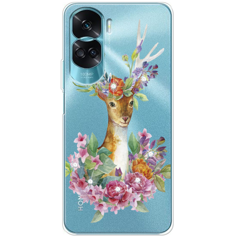 Чехол со стразами Huawei Honor 90 Lite Deer with flowers