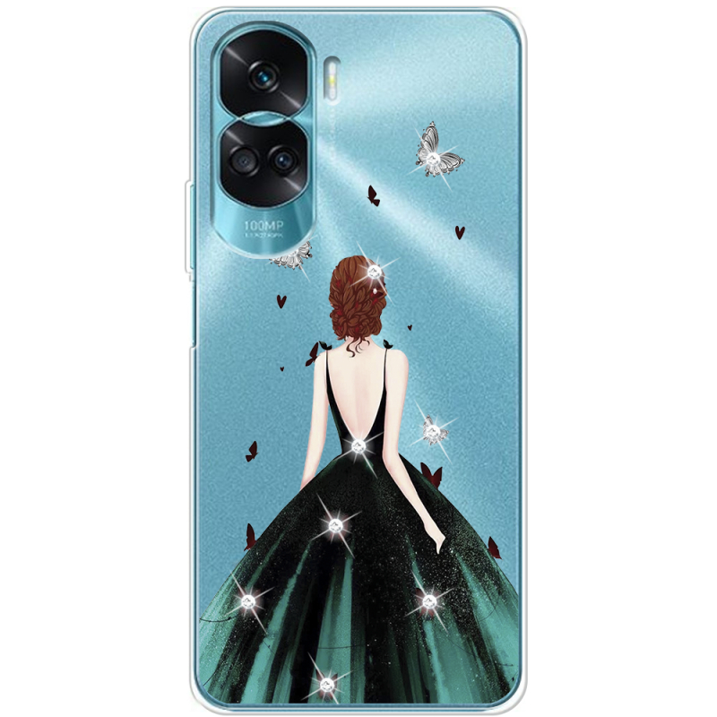 Чехол со стразами Huawei Honor 90 Lite Girl in the green dress