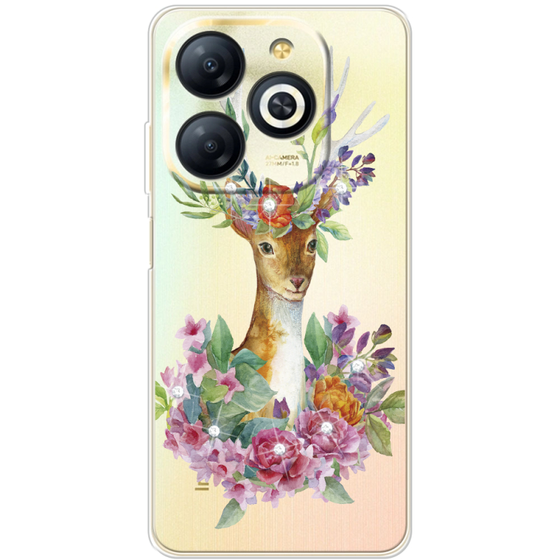 Чехол со стразами Infinix Smart 8 Deer with flowers