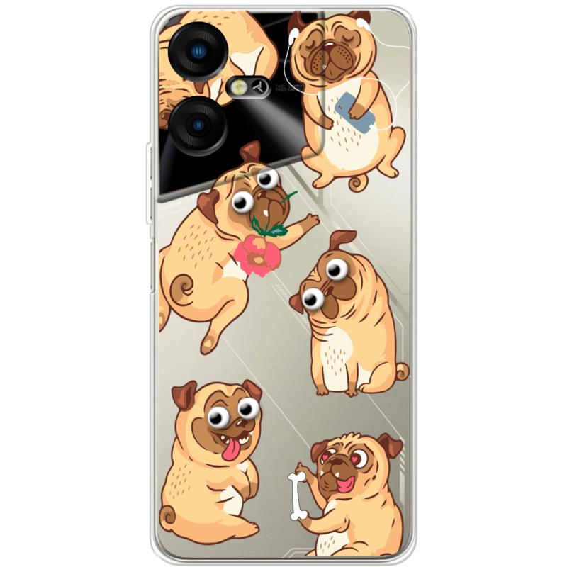 Прозрачный чехол BoxFace Tecno POVA Neo 3 с 3D-глазками Pug