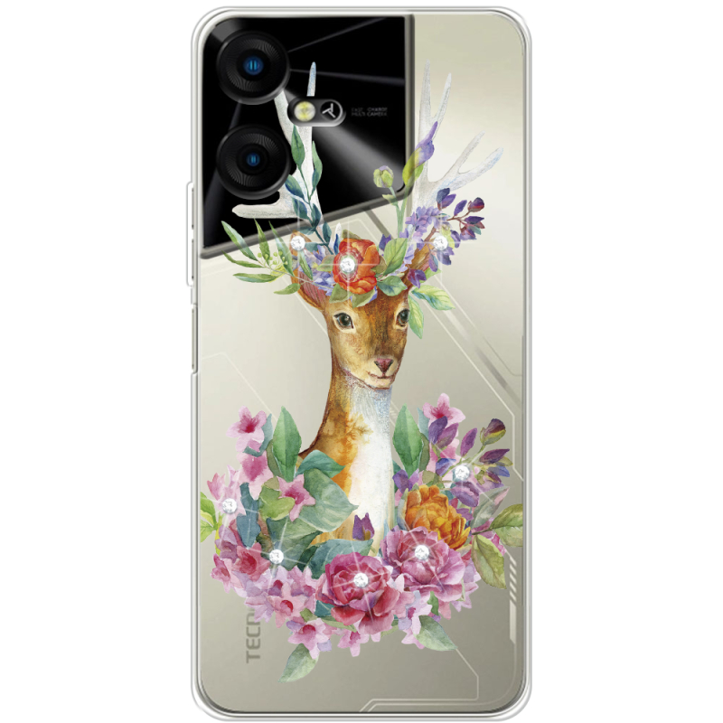 Чехол со стразами BoxFace Tecno POVA Neo 3 Deer with flowers