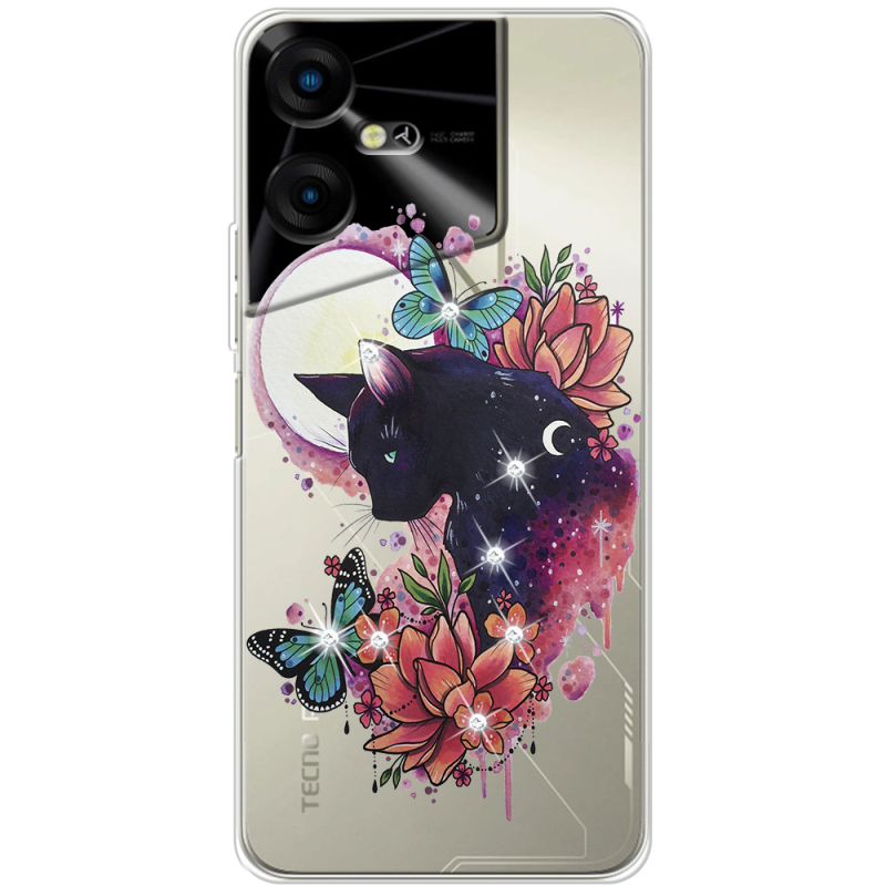 Чехол со стразами BoxFace Tecno POVA Neo 3 Cat in Flowers