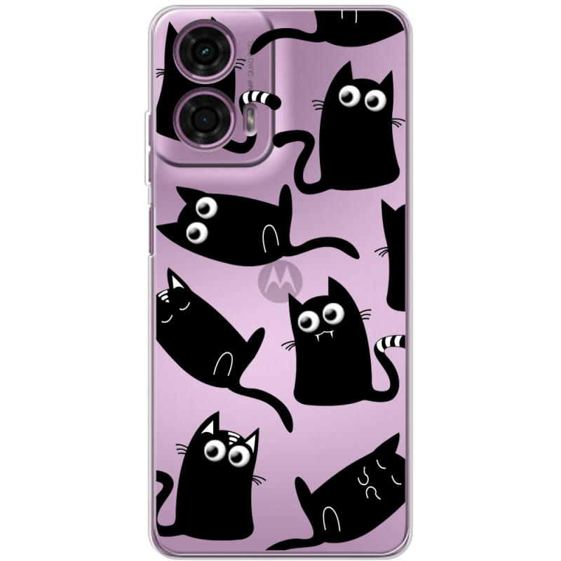 Прозрачный чехол BoxFace Motorola G24 с 3D-глазками Black Kitty