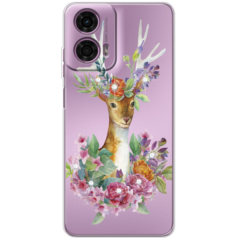 Чехол со стразами Motorola G24 Deer with flowers