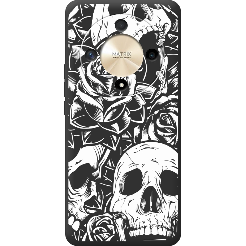 Черный чехол BoxFace Honor Magic 6 Lite 5G Skull and Roses