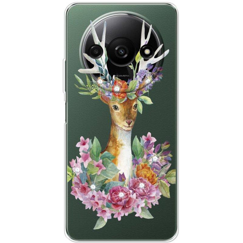 Чехол со стразами Xiaomi Redmi A3 Deer with flowers