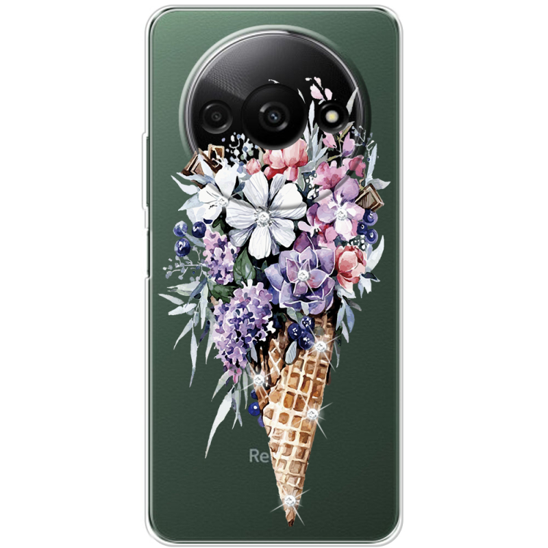 Чехол со стразами Xiaomi Redmi A3 Ice Cream Flowers