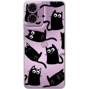 Прозрачный чехол BoxFace Motorola G04 с 3D-глазками Black Kitty