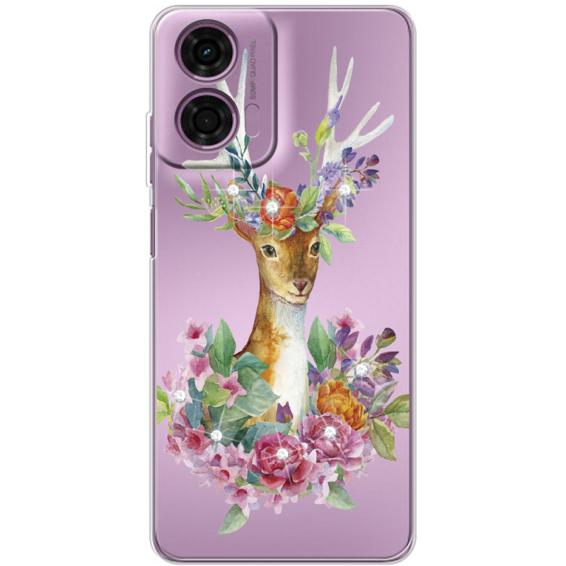 Чехол со стразами Motorola G04 Deer with flowers