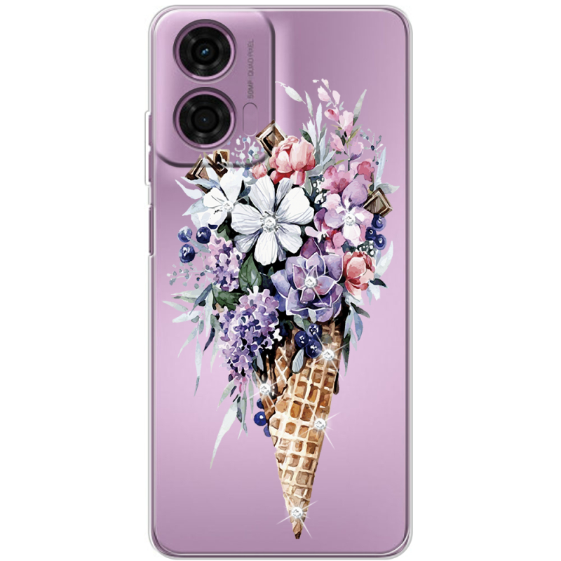 Чехол со стразами Motorola G04 Ice Cream Flowers