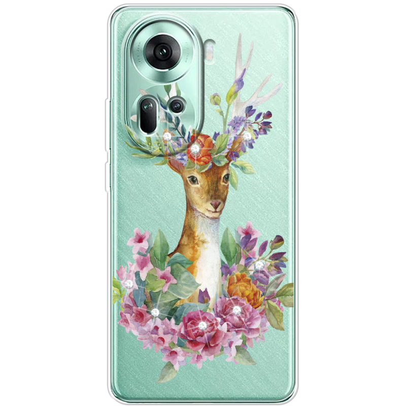 Чехол со стразами OPPO Reno 11 5G Deer with flowers