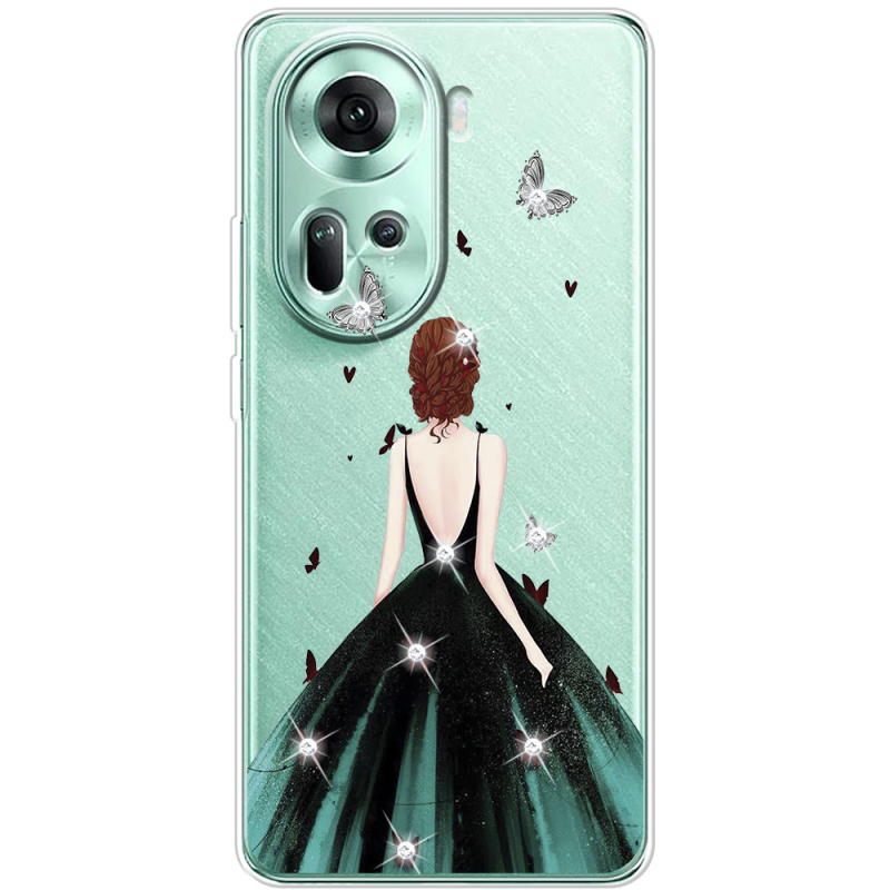 Чехол со стразами OPPO Reno 11 5G Girl in the green dress